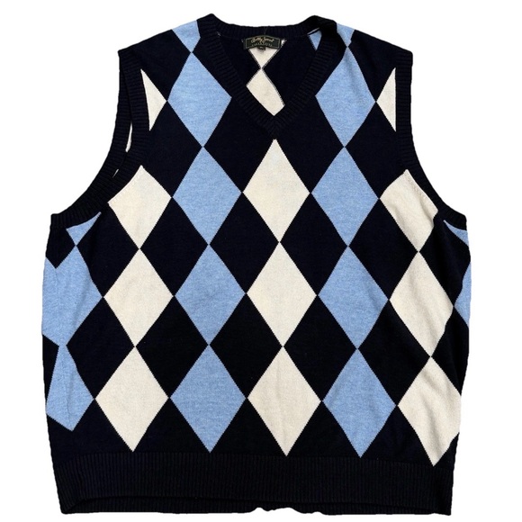 Bobby Jones Other - Bobby Jones‎ Blue Argyle Diamond Sweater Vest Men XL Cotton Cashmere Golf Preppy